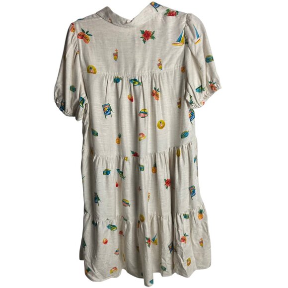 Jane and Delancey Size Xs Hotel Mini Tiered Dress Fish Boat Fruit Linen Tropical - Picture 5 of 6